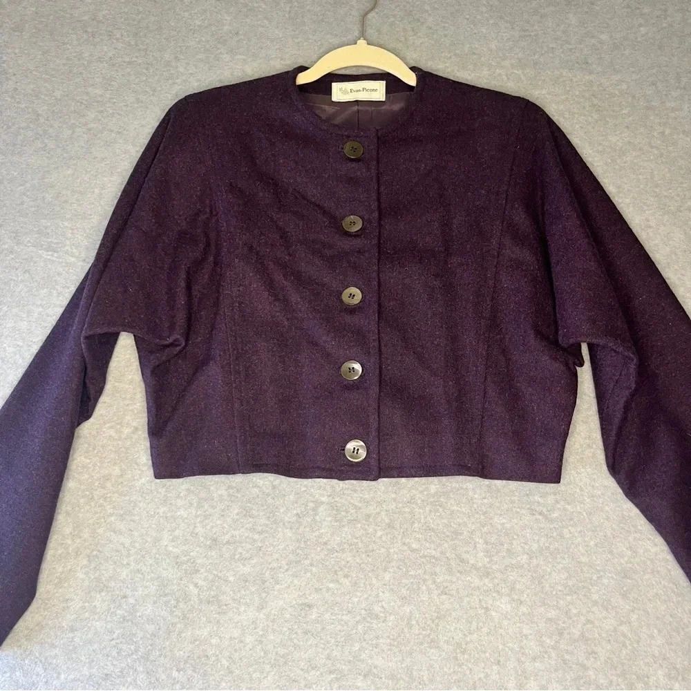 Evan-Picone Vintage Women’s Plum Jacket Batwing 100% Pure Wool Union Made 8